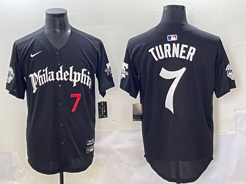 Men 2025 Philadelphia Phillies #7 Turner Black Five generations Joint Name Nike MLB Jersey style 1